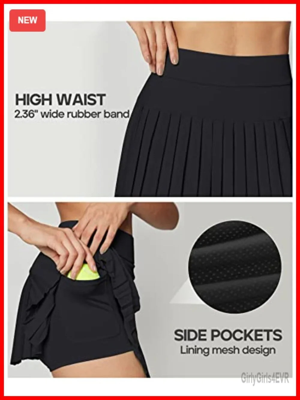 Pleated Tennis Skirt with Built-in Shorts, High Waist Athletic Skort, Pockets
